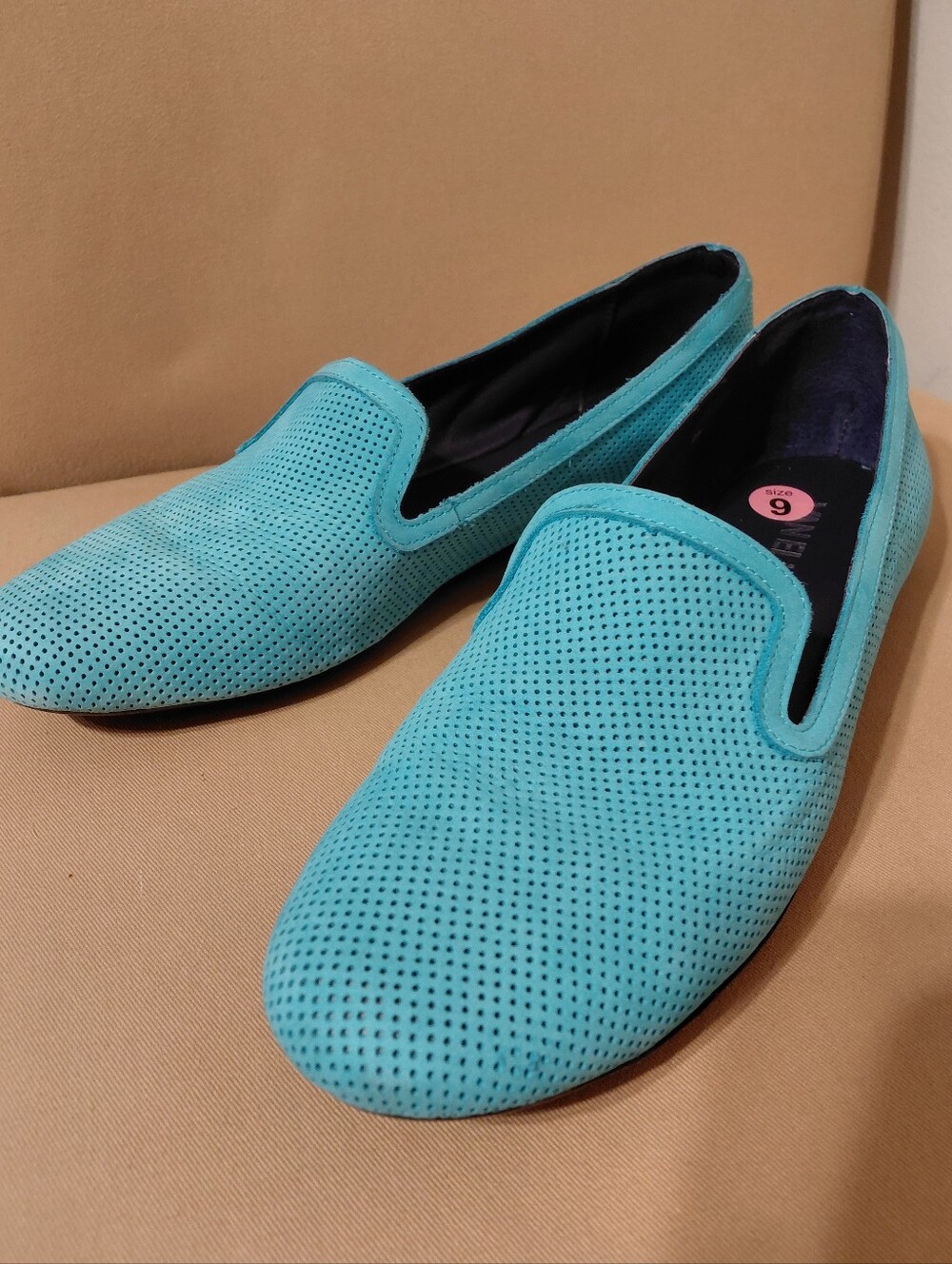 Vaneli Turquoise Perforated Slip-On Loafers